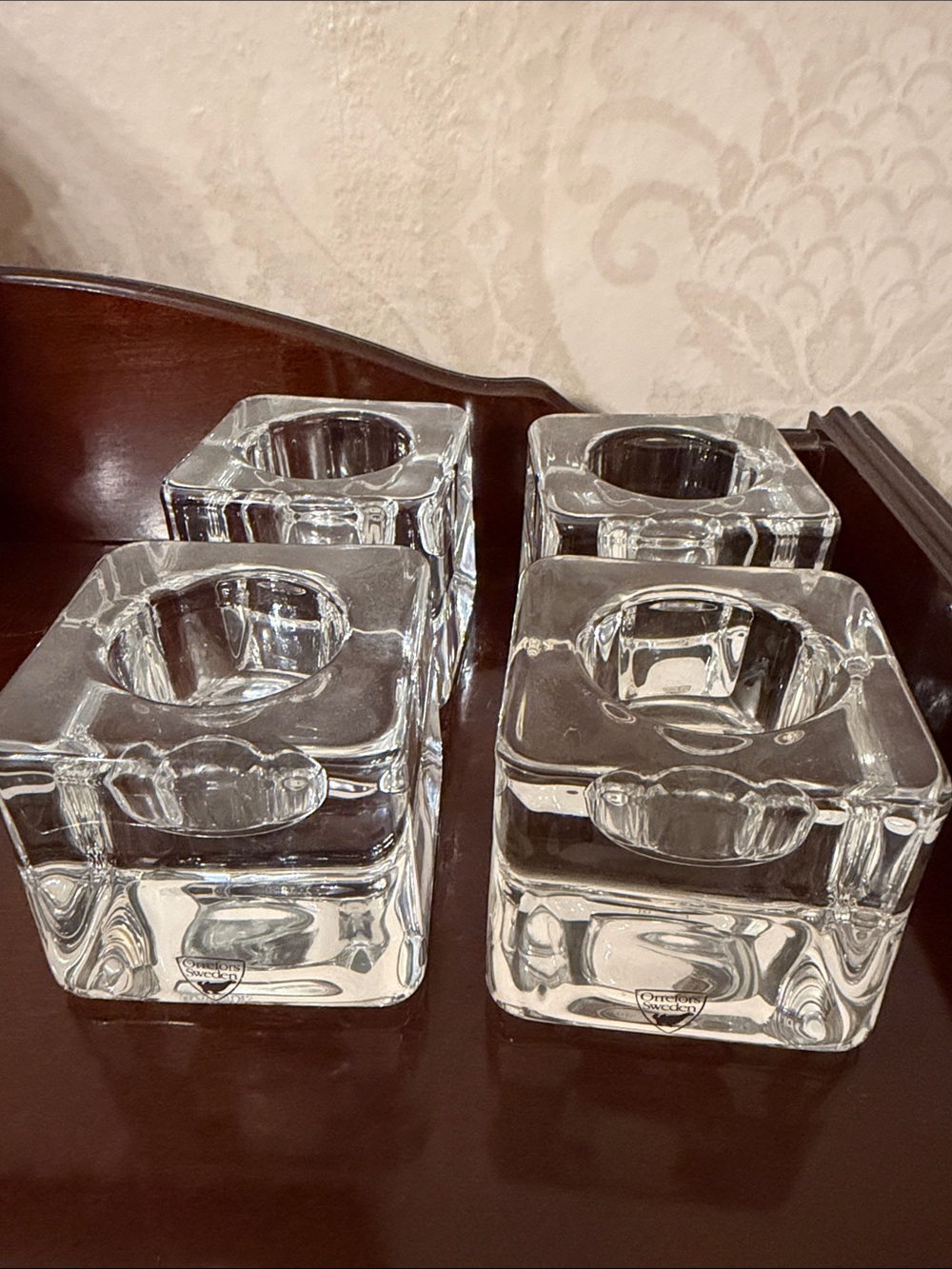 Orrefors Kosta Boda Clear Glass Square Candle Holders - Set of 4